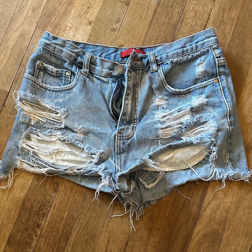 Signature8 Light Blue Distressed Jean Shorts